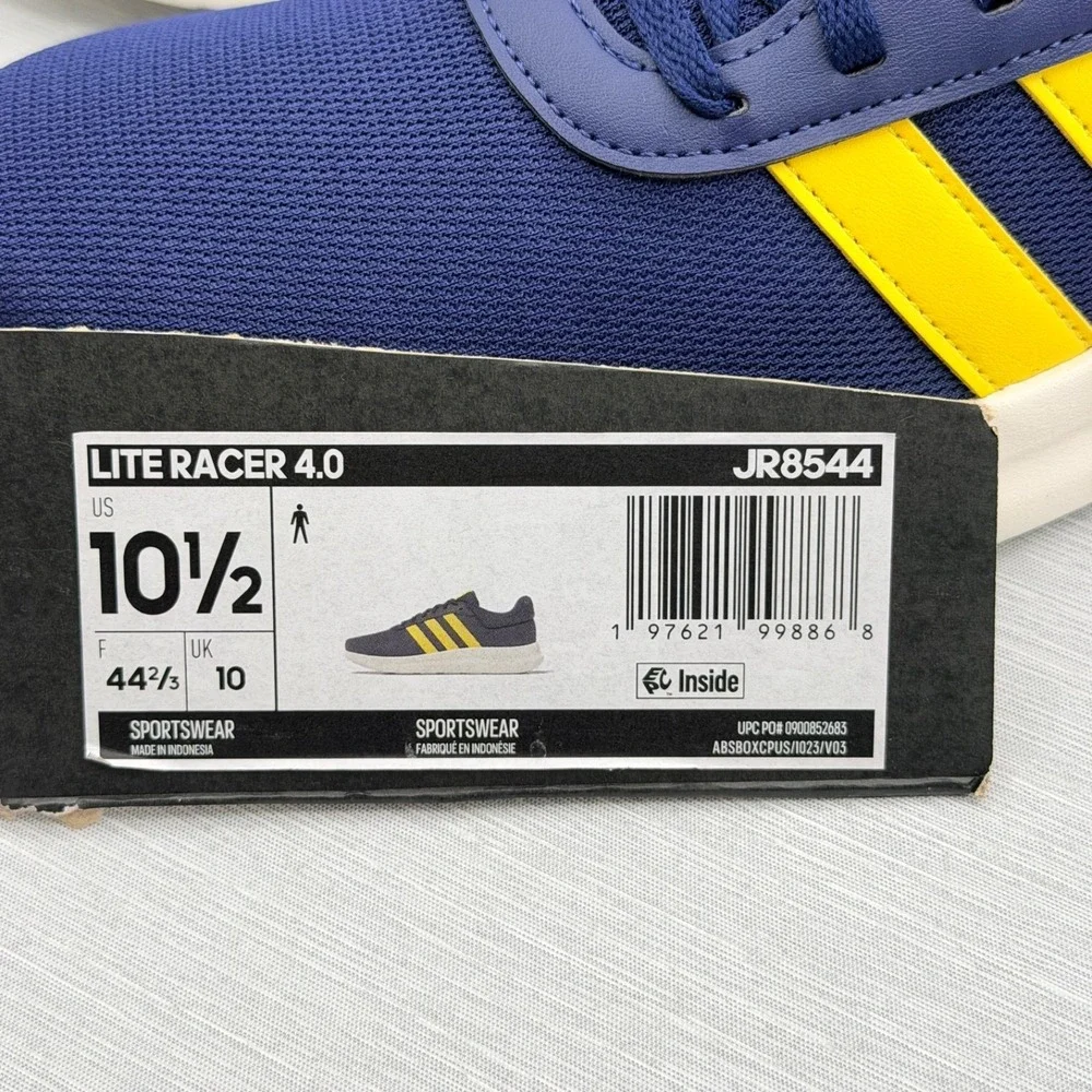 Adidas Men's 10.5 Sneakers Blue Yellow Retro Lite Racer 4 Cloudfoam JR8544
